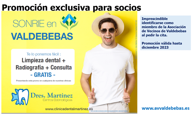 Promoción exclusiva socios Asociación de Vecinos de Valdebebas - Clínica Dental Drs. Martínez