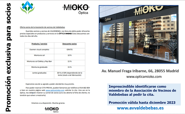 Promoción exclusiva socios Asociación de Vecinos de Valdebebas - Mioko